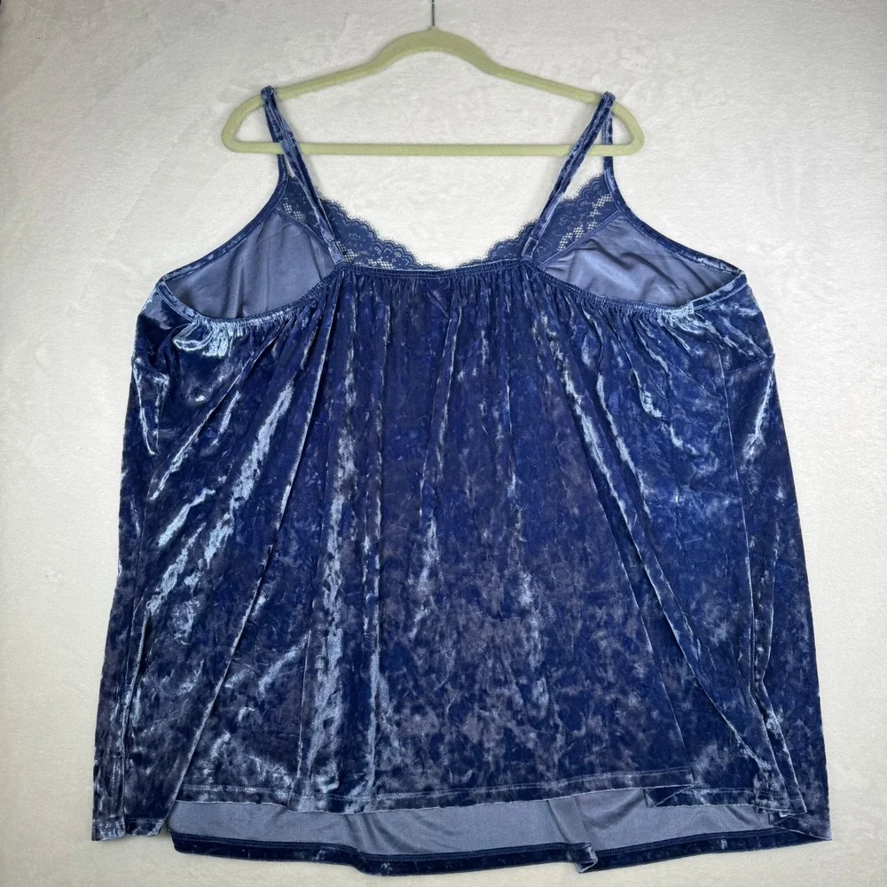Cacique Sleep‎ Blue Velvet Lace Trim Cami Pajama Tank Top Plus Size 26 28 - Picture 3 of 8